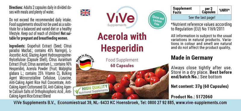 Acerola With Hesperidin - 60 Capsules With Vitamin C, Grapefruit Seed Extract And Bitter Orange Extract - High Dose And Vegan - Standardized Extracts | Quality From Germany Vive Supplements - NewNest Australia