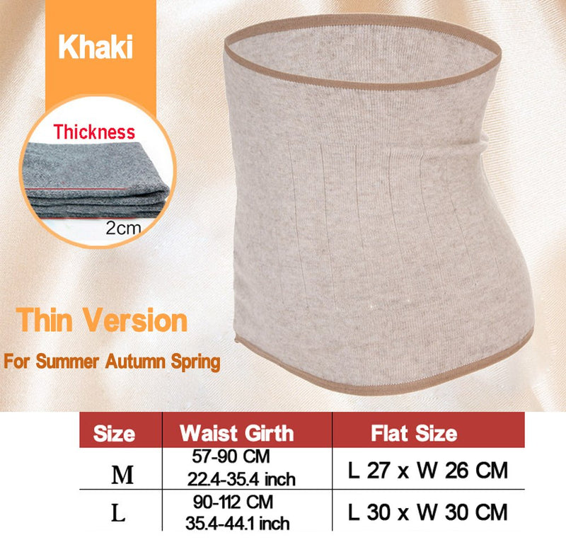 Themal Therapy Knit Kidney Warmer Abdominal Binder Stomach Lumbar Lower Back Support Brace Slim Waist Trimmer Wrap Belt Postpartum Belly Band - Warming Kidney Pain Relief- C Section Surgical Recovery M for waist girth 57-90CM Khaki - NewNest Australia