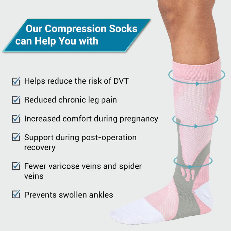 360 RELIEF Copper Compression Socks - for Women & Men | Graduated Athletic Fit for Running, Nurses, Shin Splint, Flight Travel, Maternity, Pregnancy, Boost Stamina | with Mesh Laundry Bag S-M Pink - NewNest Australia