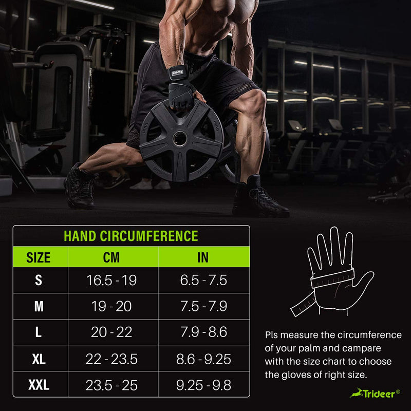 Trideer Padded Workout Gloves for Men - Gym Weight Lifting Gloves with Wrist Wrap Support, Full Palm Protection & Extra Grips for Weightlifting, Exercise, Cross Training, Fitness, Pull-up Black XL (8.6-9.25 in) - NewNest Australia