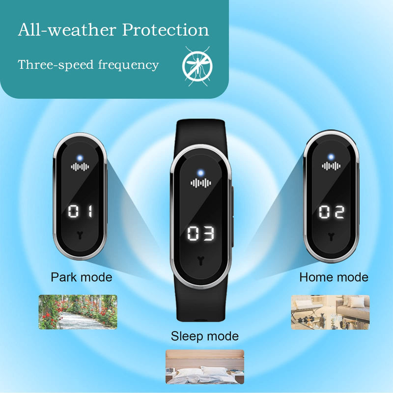 Mosquito Repellent Bracelets Ultrasonic Anti-Mosquito Wristband Electronic Repeller Bands Watch Pest Control Insect Guards USB Charging/Waterproof for Children and Adults (Black) Black - NewNest Australia