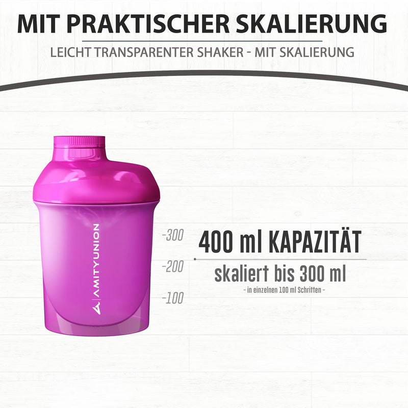 Women's protein shaker 400 ml Pink Deluxe - ORIGINAL AMITYUNION - protein shaker leak-proof - BPA free with sieve, scale for creamy whey shakes, gym fitness cup for isolates and sports concentrates - NewNest Australia