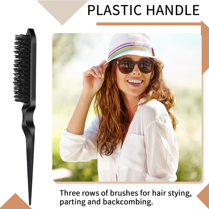 Fuyamp 3 Packs Slick Brush Set Teasing Brush Set, Plastic Bristle Hair Brush Teasing Comb Edge Hair Brush Grooming Combs Sturdy Rat Tail Comb Double Sided Edge Brush for Women Hair Salon Hair Slicking Black - NewNest Australia