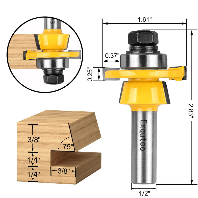 Exqutoo 1/2-Inch Shank 2 Set Bevel Shaker Rail and Stile Router Bits, Rail and Stile Router Bit Set for Cabinet Door Rail, Stile and More (3/8-Inch Cutting Depth, 7/8-Inch High)… 1/2 Shank - NewNest Australia