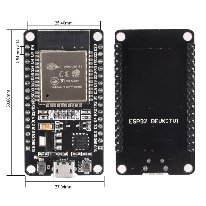 Aokin ESP32 ESP-WROOM-32 Development Board 2.4 GHz WiFi and Bluetooth Dual Cores Microcontroller ESP-WROOM-32 Chip for Arduino NodeMCU, 2 Pcs 2Pcs - NewNest Australia