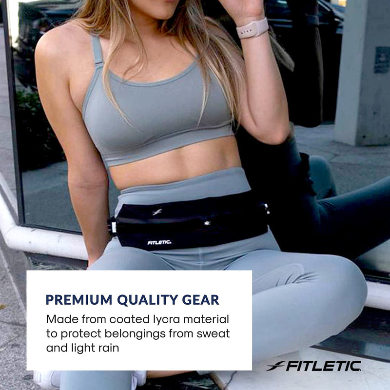 Fitletic - Bolt Running Pouch, Runners Pouch, Double Pocket Running Waist Belt, Waterproof, Adjustable, and Expandable, Running Accessories Black - NewNest Australia