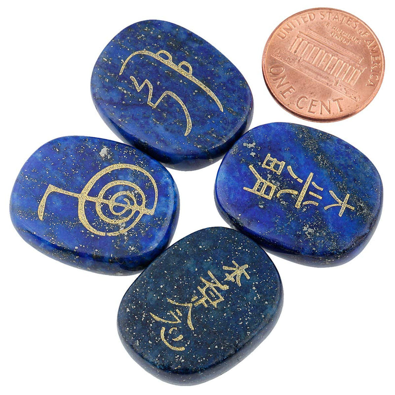 mookaitedecor Lapis Lazuli Reiki Stones, Engraved Usui Symbols Polished Chakra Palm Stone for Crystal Healing Wiccan Gifts, 1"/2.5cm Length #02-blue - NewNest Australia