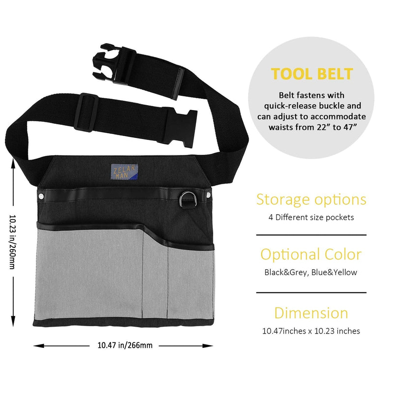 Gardening Tool Belt/Apron, 4-Pocket Utility Tool Waist Pouch Belt, Unisex Garden Waist Bag with padding&Adjustable Belt(Black&Grey) Black & Grey - NewNest Australia