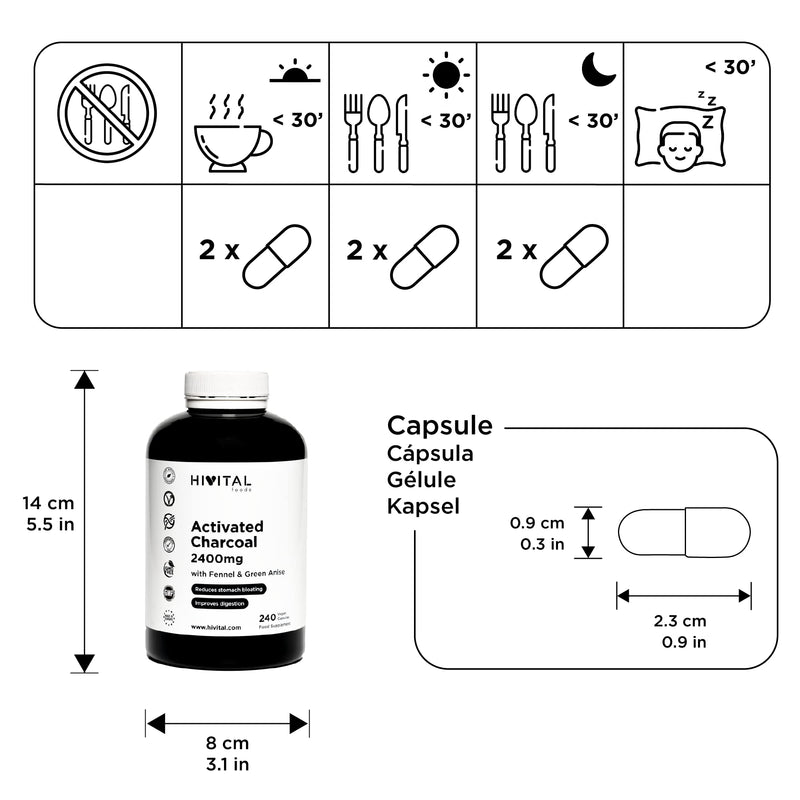 Activated Carbon 2400 Mg 240 Vegan Capsules Natural Activated Carbon From Coconut Shells With Fennel And Green Anise To Reduce Bloating And Fullness And Improve Digestion - NewNest Australia