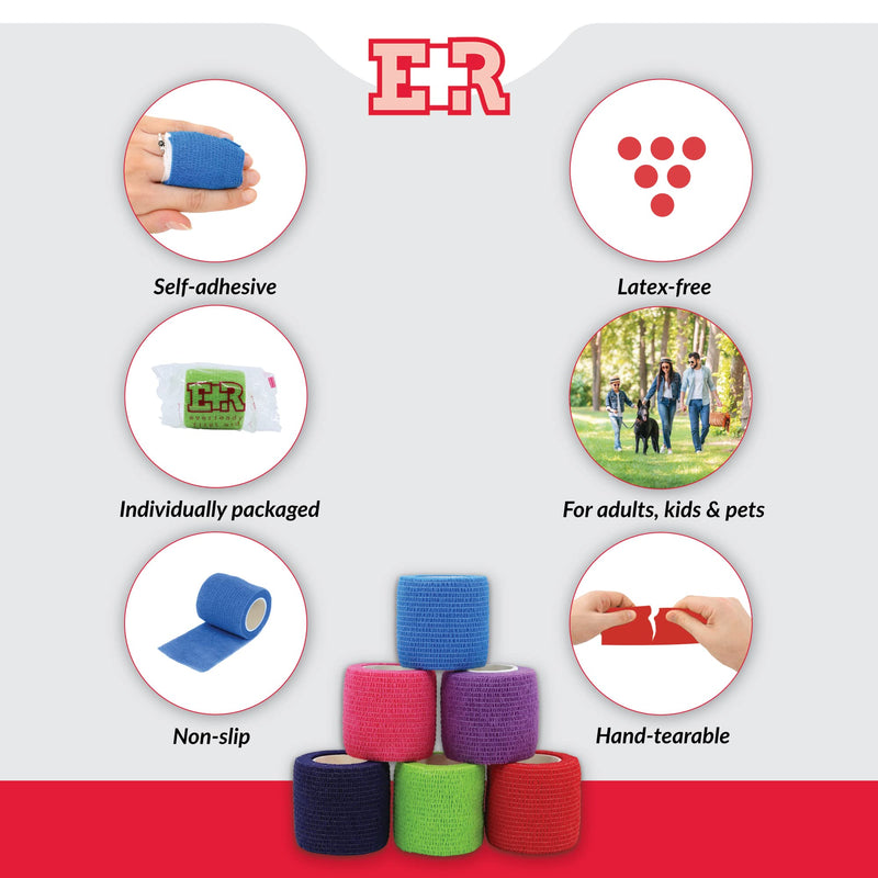 Ever Ready First Aid Self Adherent Cohesive Bandages 2" x 5 Yards - 6 Count, Rainbow Colors - NewNest Australia