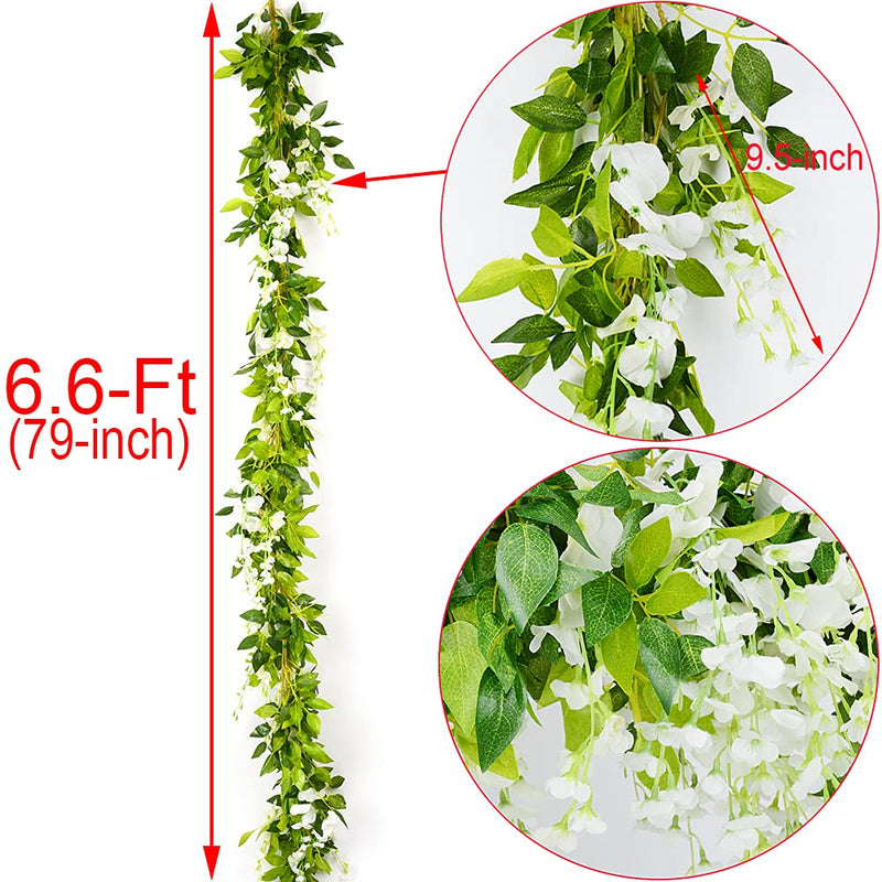 5pcs 33ft Artificial Wisteria Garland Wisteria Vine Artificial Hanging Flowers Plants Greenery Fake Leaf Garland for Wedding Kitchen Home Party Decor(Milk White) Milk White - NewNest Australia
