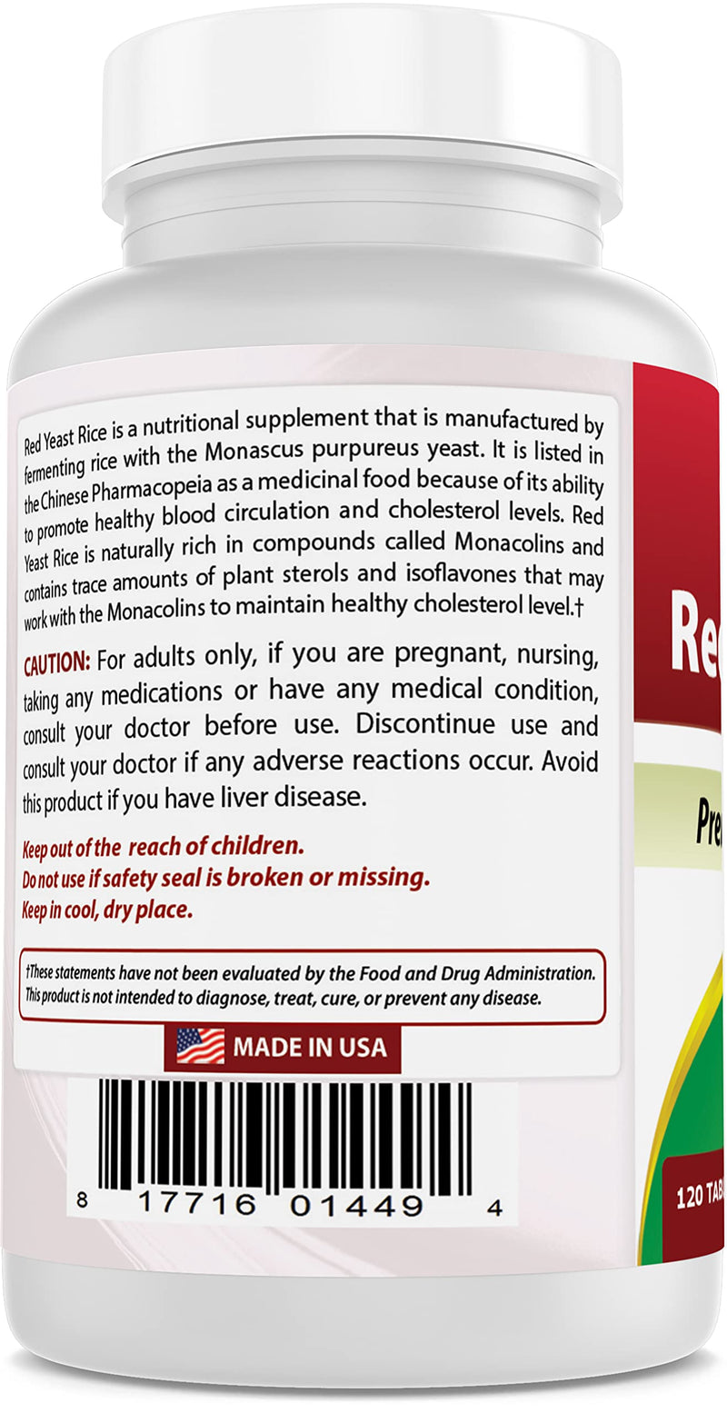 Best Naturals Red Yeast Rice Cholesterol Support 1200 mg (Non-GMO) 120 Tablets 120 Count (Pack of 1) - NewNest Australia