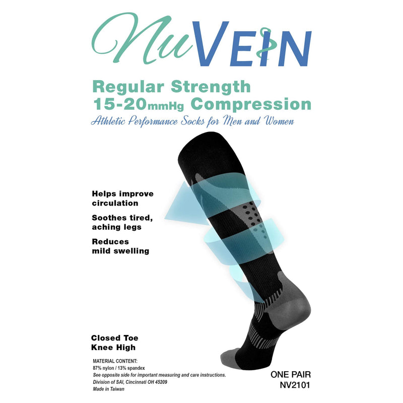 NuVein Compression Socks, 15-20 mmHg Support for Athletic Performance and Medical Recovery, Knee High, Closed Toe, Silver on Black, X-Large - NewNest Australia