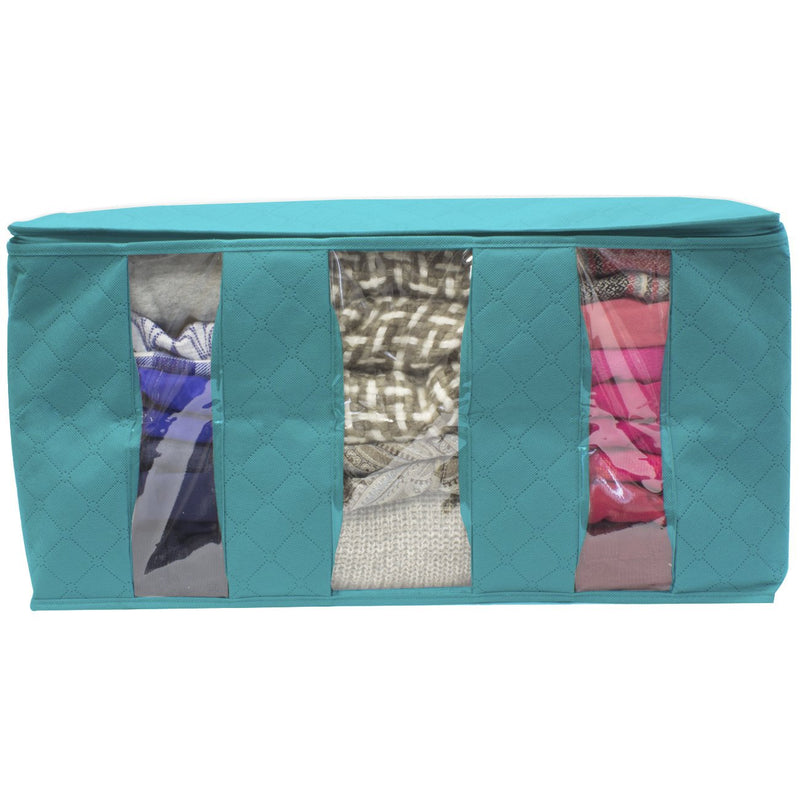 NewNest Australia - Sorbus Foldable Storage Bag Organizers, 3 Sections, Great for Clothes, Blankets, Closets, Bedrooms, and More, 2-Pack (Aqua) Aqua 