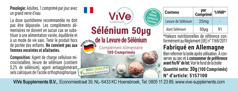 Selenium 50µg - 100 tablets from selenium yeast for 100 days, vegan, only 1 tablet daily, organic selenium | Quality from Germany from ViVe Supplements - NewNest Australia