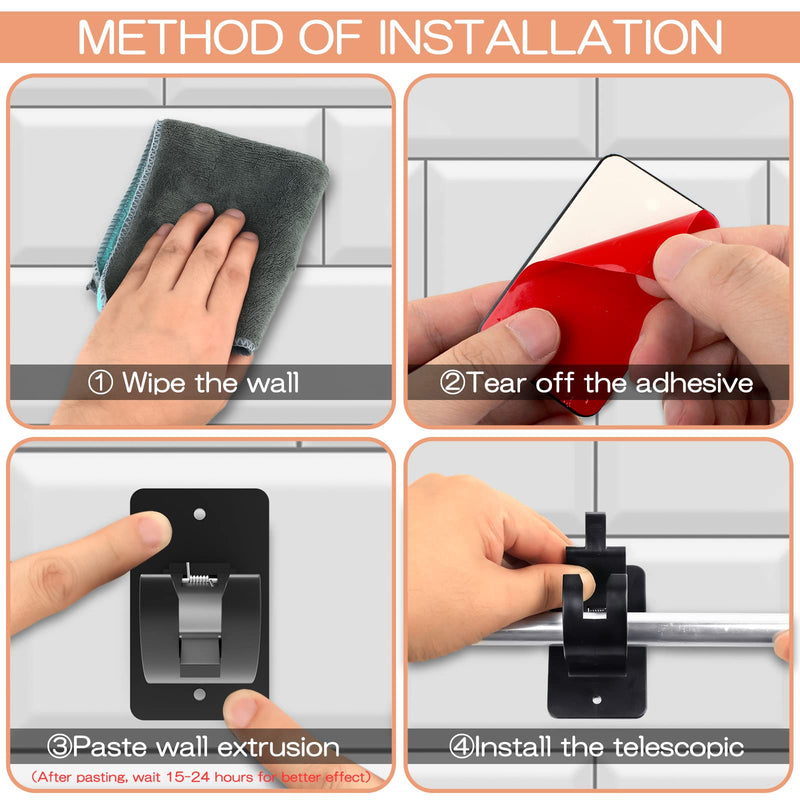 AMZONHOME 2 Pieces Self Adhesive Curtain Rod Bracket, Universal Plastic Curtain Rod Holders, No Drill Curtain Rod Brackets Curtain Rod Hooks for Bathroom, Bedroom, Livingroom, Kitchen (Black) 2 Pcs Black - NewNest Australia