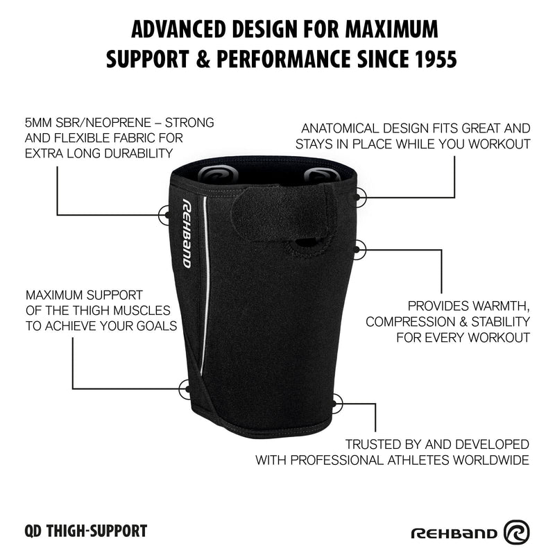 Rehband Thigh Support With Velcro Fastening Xs-Xxl, Thigh Support 5 Mm Neoprene, 1 X Bandage Thigh Muscle Fiber Tear & Strain, Thigh Compression, Colour: Black, Size: M - NewNest Australia