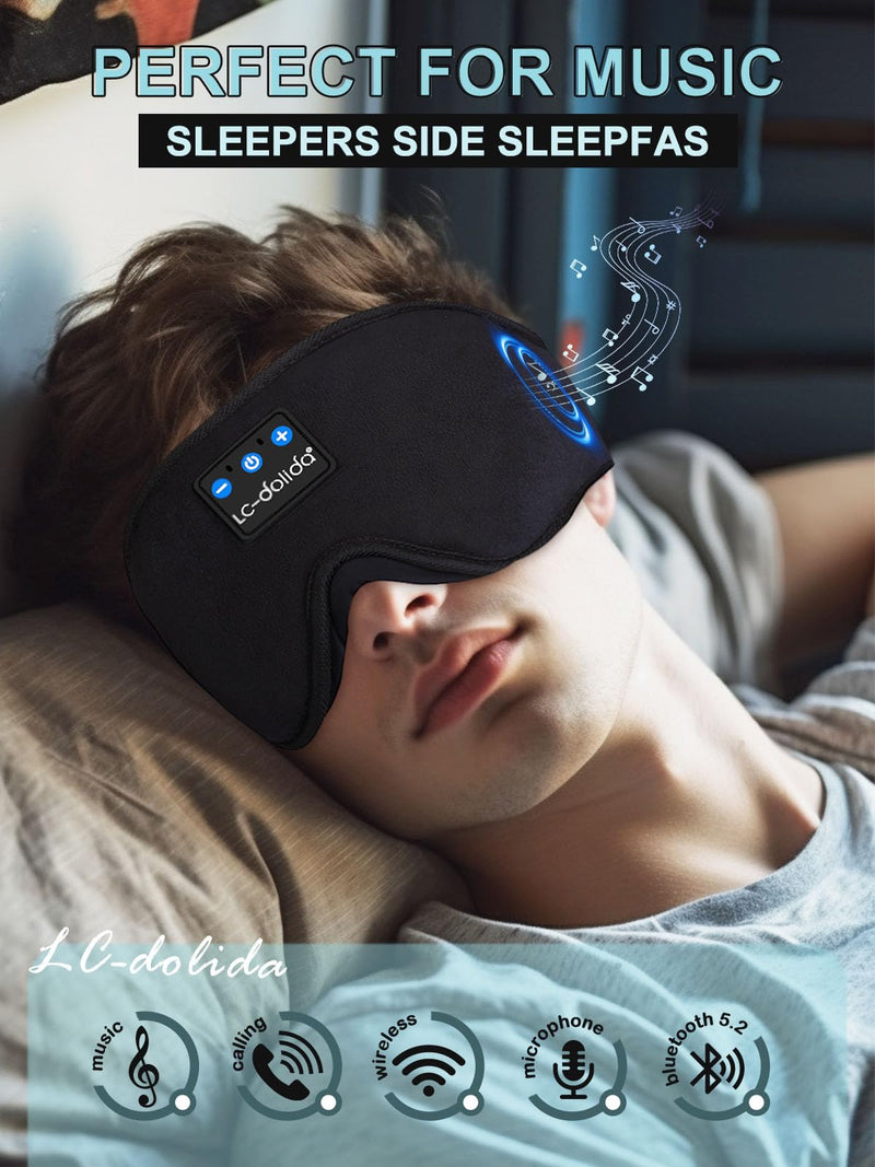 3D Sleep Mask with Sleep Headphones,Blackout Sleeping Eye Mask for Women/Men,Breathable and 0 Pressure Blindfold, Night Dream Mask with Travel Bag for Traveling Napping Rest Black - NewNest Australia