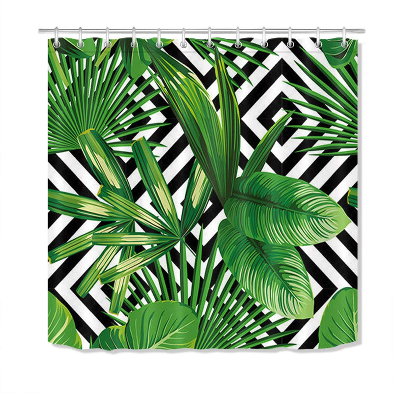 LB Banana Leaf Shower Curtain, Realistic Vivid Green Leaves of Palm Tree on Black White Background Tropical Plant Shower Curtain 72x72 Inch Waterproof Fabric with 12 Hooks 72Wx72L - NewNest Australia