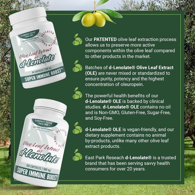 East Park Olive Leaf Extract (OLE) Super Strength d-Lenolate 500mg | 18% or More Oleuropein Immune System Booster | 60 Vegetarian Capsules (Non-GMO) - NewNest Australia