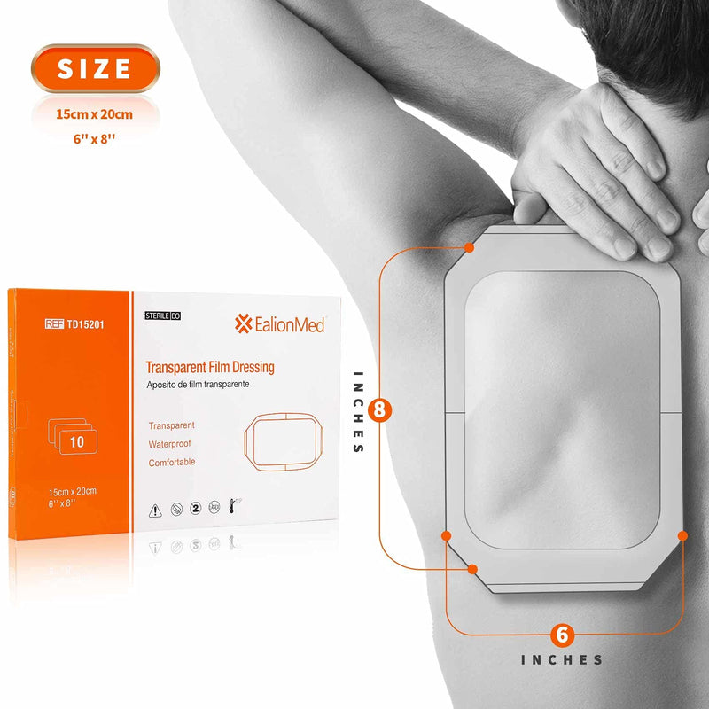 Transparent Film Dressing, Tattoo Aftercare Bandage, Shower Shield Water Barrier, PICC Catheter Shower Cover Protector, Waterproof Adhesive Wound Patch, 6''x8'', 10Pack by EalionMed 10 Count (Pack of 1) - NewNest Australia