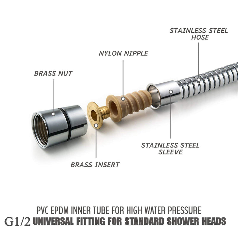 Couradric Shower Hose, 79-inch Stainless Steel Showerhead Hose with G1/2 Universal Brass Connector, Chrome 79 inches - NewNest Australia
