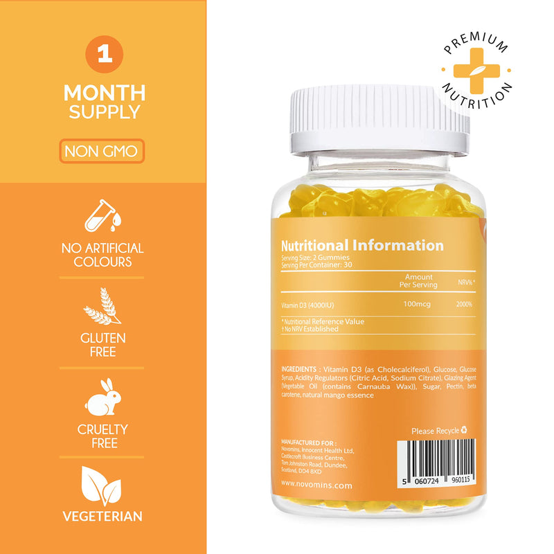 Vitamin D Gummies - High Strength 4000 IU Adult Vitamin D3 Gummies - Chewable Gummy Vitamins - Vegetarian - Gluten Free - Vitamin D Gummies by Novomins - NewNest Australia