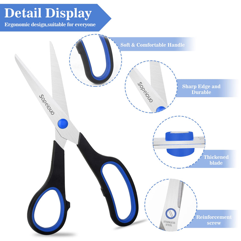 Scissors Set of 6-Pack, 8" Scissors All Purpose Comfort-Grip Handles Sharp Scissors for Office Home School Craft Sewing Fabric Supplies, High/Middle School Student Teacher Scissor, Right/Left Handed - NewNest Australia