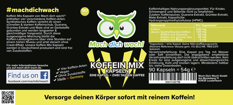 Caffeine Mix Capsules - 200 Mg Caffeine - High Dose With Four Caffeine Varieties - Quality From Germany - No Additives & Vegan - Small Capsules Instead Of Tablets - Strong Effect Make Yourself Awake! - NewNest Australia