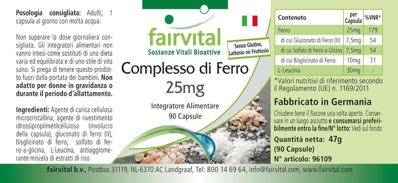Fairvital | Iron complex 25mg capsules - HIGH DOSE - VEGAN - 90 capsules - NewNest Australia