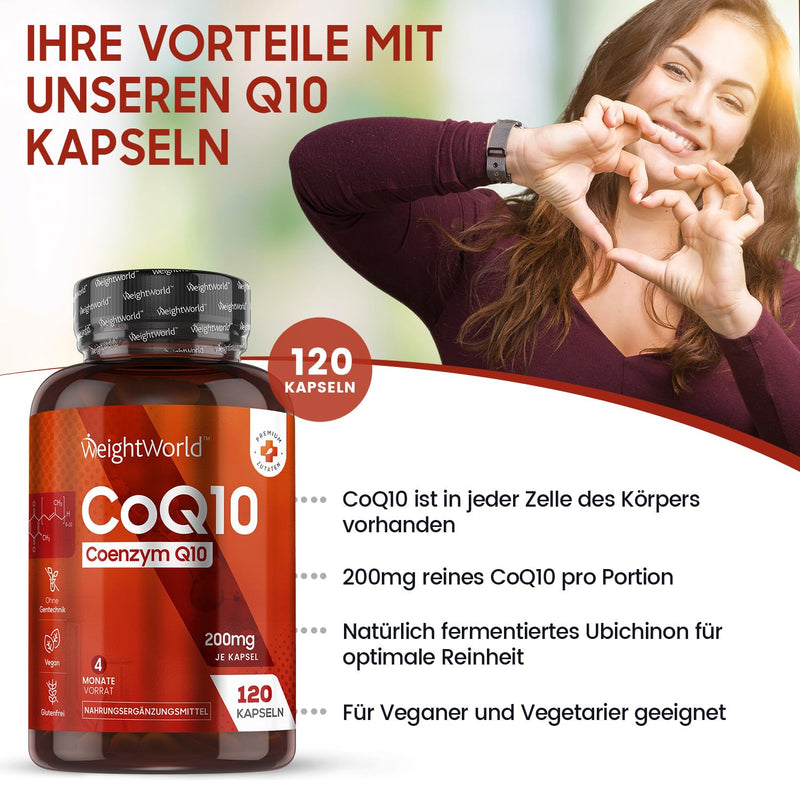 Coenzyme Q10-200Mg Per Capsule - 120 Vegan Coq10 Capsules - 4 Month Supply - From Plant Fermentation - Bioactive, Natural And High Bioavailability - Laboratory Tested With Certificate - Weightworld - NewNest Australia