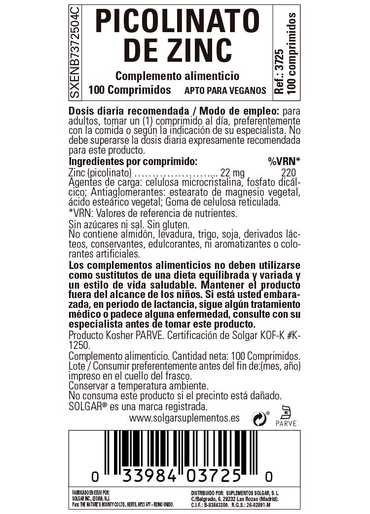 Solgar Zinc Picolinate 22 mg, 100 Tablets - Promotes Healthy Skin - Supports Immune System, Normal Taste & Vision - Antioxidant - Non GMO, Vegan, Gluten Free, Dairy Free, Kosher - 100 Servings - NewNest Australia