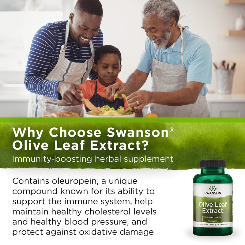 Swanson Olive Leaf Extract Capsules with 20% Oleuropein - Provides Immune Support, Promotes Cardiovascular System Health, and Supports Healthy Blood Pressure - (120 Capsules, 500mg Each) 1 - NewNest Australia