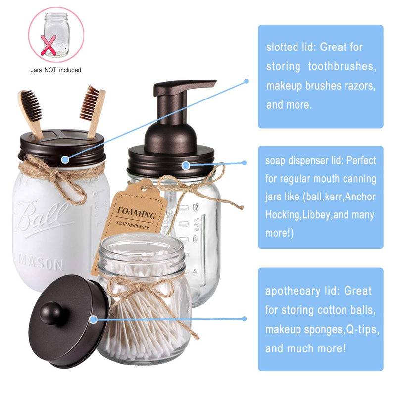 Andrew & Sarah Mason Jar Bathroom Accessories Set(4pcs)- Jars Not Included - Foaming Soap Dispenser ,Toothbrush Holder , and Apothecary Storage Jars Lids -Rustic Farmhouse Decor,Brown 4 Bronze - NewNest Australia