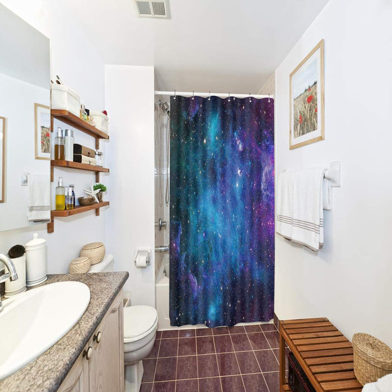 Riyidecor Stall Galaxy Outer Space Nebula Shower Curtain 36Wx72H Inch Universe Planets Magical Fantasy Star Decor Bathroom 7-Pack Plastic Hooks Fabric Blue Space - NewNest Australia