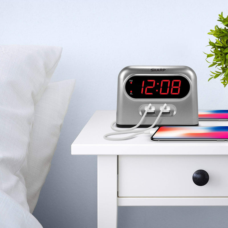 NewNest Australia - Sharp Digital Alarm Clock with 2 Ultra Fast Charging USB Quick Charge Ports - Twice as Fast as Conventional USB Chargers - Battery Back-up - Easy to Use 