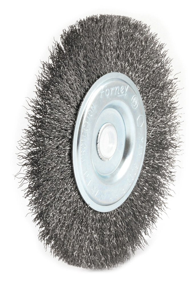 Forney 72745 Wire Bench Wheel Brush, Coarse Crimped with 1/2-Inch and 5/8-Inch Arbor, 6-Inch-by-.012-Inch - NewNest Australia