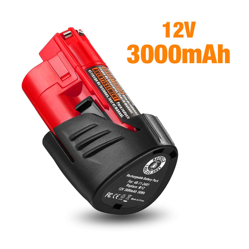 2 Packs 3.0Ah M12 Replacement Battery for Milwaukee 12V Batteries for XC 48-11-2411 48-11-2420 48-11-2401 48-11-2402 48-11-2401 Cordless Tools Batteries - NewNest Australia