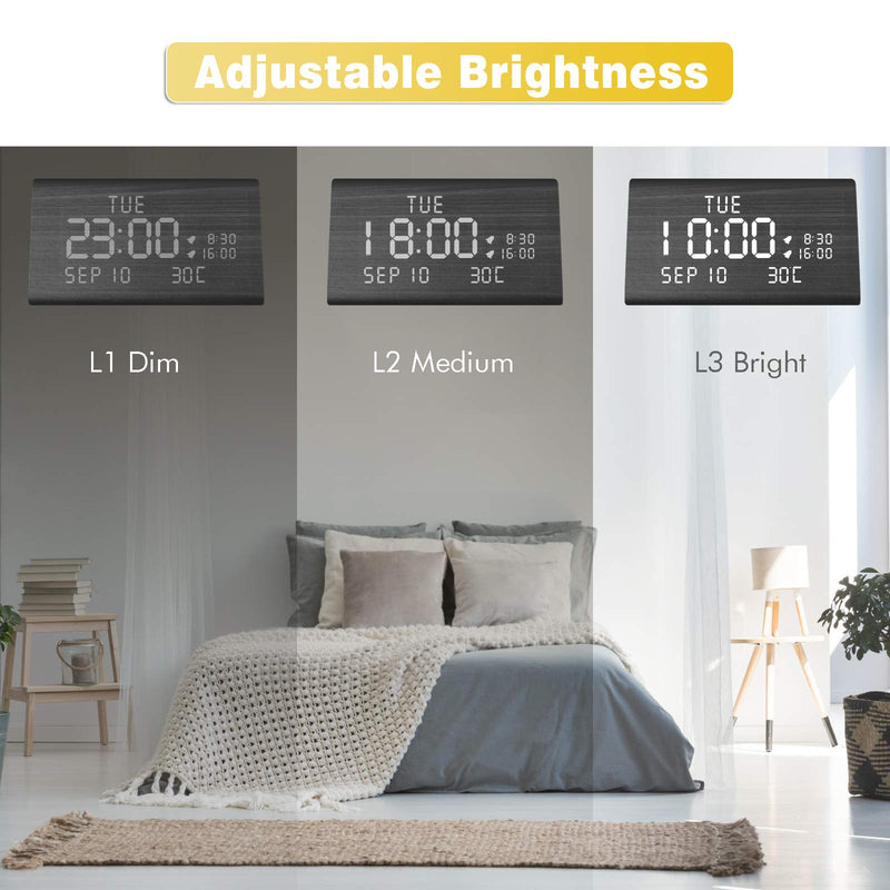 NewNest Australia - MEKO Wood Digital Alarm Clocks for Bedrooms, Larger LED Display, 3 Levels Brightness, Dual Alarms, 3 Levels Volume Snooze Function and Nightlight Wooden Electric Besides Clock 