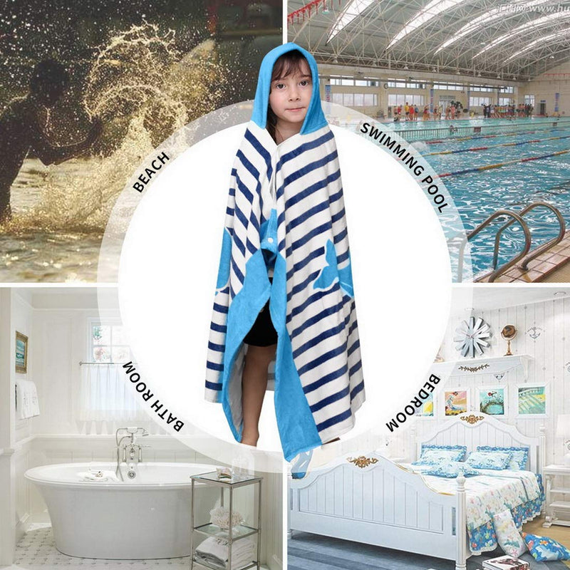 Hoomall Kids Bath Towel for Boys Girls, Whale Pattern Child Hooded Beach Towel Fast Drying Ultra Absorbent Poncho for Bath/Pool/Beach Swim Cover (127cmx76cm, Blue Whale) 50''x30'' A-blue Whale - NewNest Australia