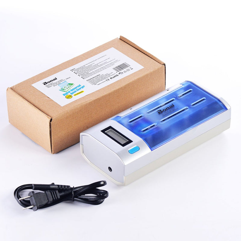 BONAI LCD Universal Battery Charger for AA, AAA, C, D, 9V Ni-MH Ni-CD Rechargeable Batteries with Discharge Function Sliver - NewNest Australia