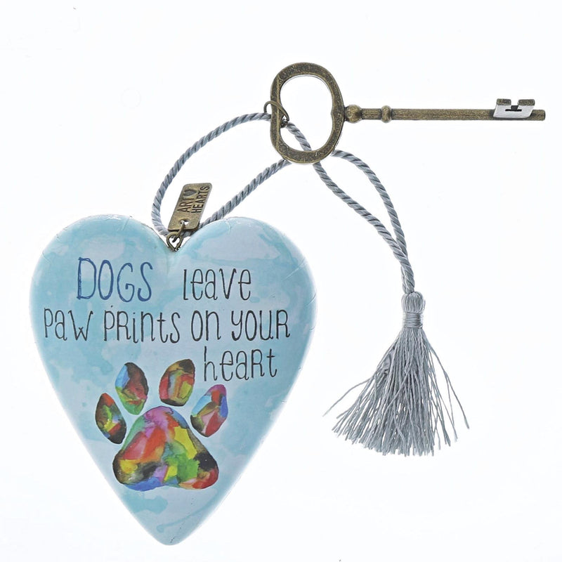 NewNest Australia - DEMDACO Dogs Leave Paw Prints On Your Heart Rainbow Sky Blue 4 x 3 Heart Shaped Resin Keepsake Art Hearts Decoration with Key and Tassel 