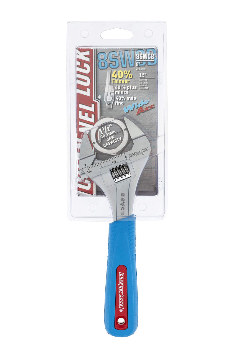 Channellock 8SWCB Slim Jaw 8-Inch WideAzz Adjustable Wrench | 1.5-Inch Jaw Capacity | Precise Design Grips in Tight Spaces | Measurement Scales for Easy Sizing of Diameters | CODE BLUE Comfort Grip - NewNest Australia