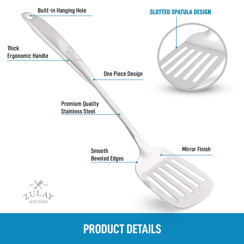 NewNest Australia - Zulay 14.8 inch Slotted Turner Metal Spatula - Heavy Duty Stainless Steel Spatula For Cooking With Ergonomic Easy Grip Handle - Grill Spatula For Frying, Cooking, Draining, And More 