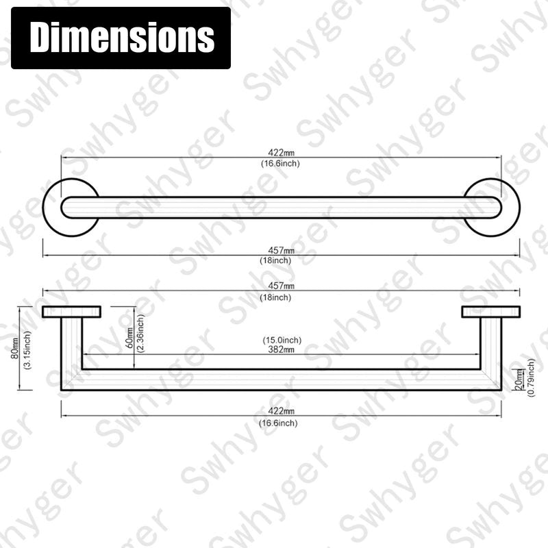 Swhyger 18 Inch Polished Chrome Towel Bar,SUS304 Stainless Steel Towel Rack Bathroom Hand Towel Bar,Towel Holder Wall Mount,96018-2-18C. 18inch - NewNest Australia