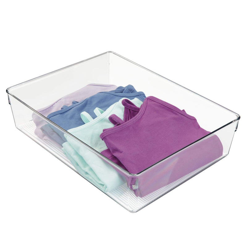 NewNest Australia - iDesign Linus Plastic Dresser and Vanity Organizer, Storage Bin for Bathroom, Bedroom, Office, Craft Room, Fridge, Freezer, Pantry, 12" x 9" x 3" , Clear Extra Large 