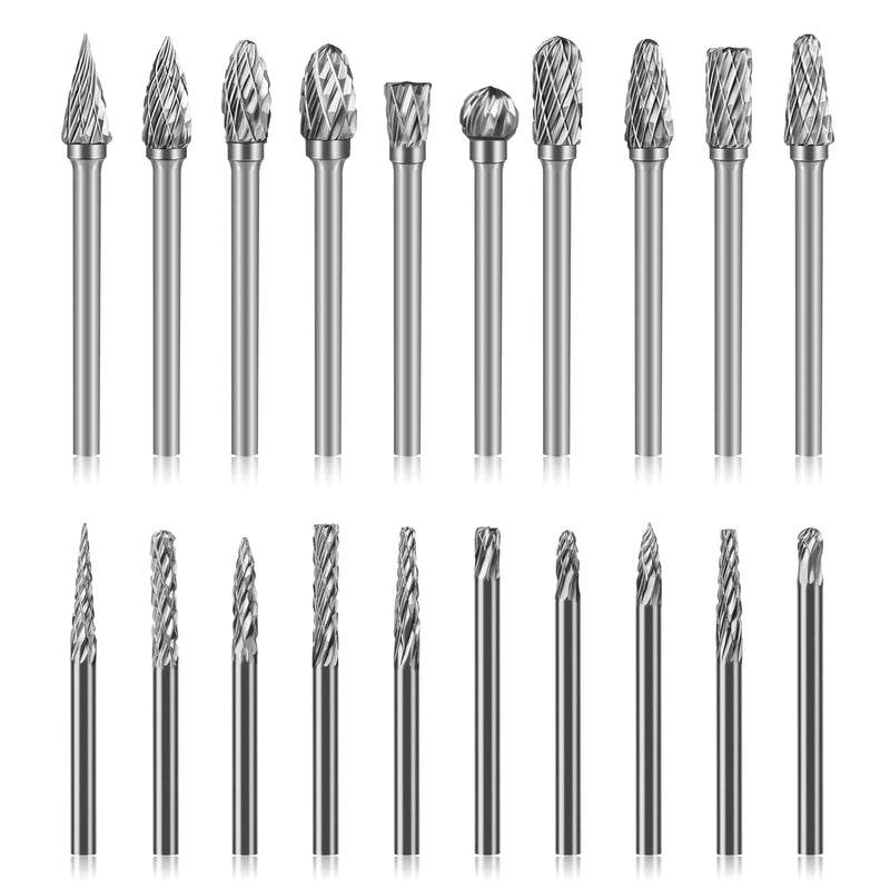HOMEIDOL Carbide Double Cut Carving Bits Compatible with Dremel, 20 Pcs Rotary Burr Set with 1/8” Shank Cutting Burrs Tool for Die Grinder Drill, Engraving, Metal Carving, Drilling, Polishing 3mm+6mm burr head - NewNest Australia