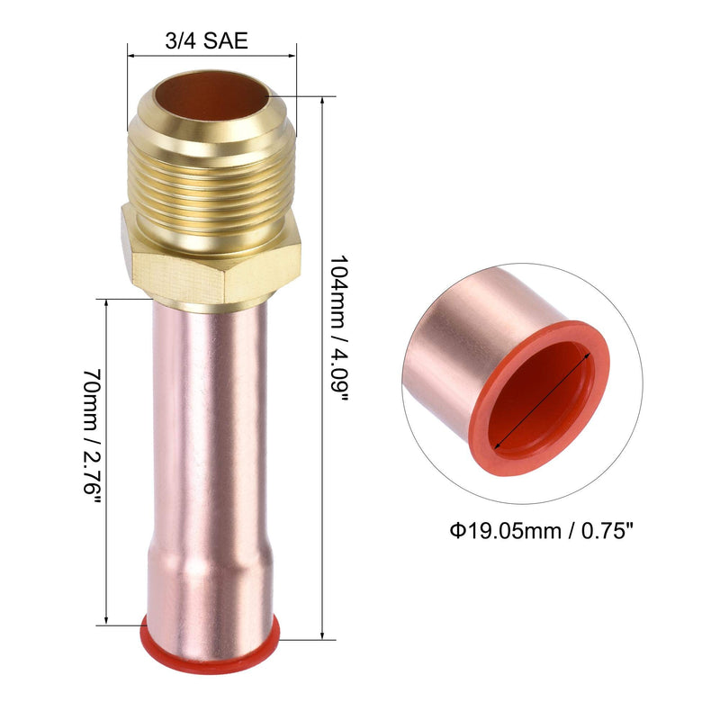 uxcell Brass Pipe fitting, 3/4 SAE Flare Male Thread, Tubing Adapter with Tube Welded, for Air Conditioner Refrigeration, 2Pcs - NewNest Australia