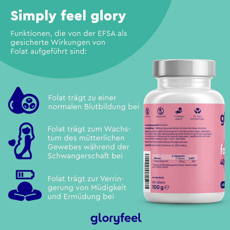 Folic acid - 400 tablets (13 months) - 400µg pure folic acid per tablet - PREGNANCY & IMMUNE SYSTEM* - 100% vegan, laboratory tested and made in Germany without additives - NewNest Australia