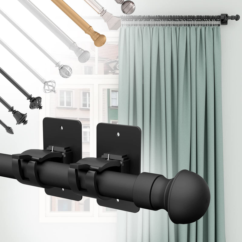AMZONHOME 2 Pieces Self Adhesive Curtain Rod Bracket, Universal Plastic Curtain Rod Holders, No Drill Curtain Rod Brackets Curtain Rod Hooks for Bathroom, Bedroom, Livingroom, Kitchen (Black) 2 Pcs Black - NewNest Australia